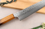Couteau de chef 20cm japonais artisanal Wusaki Yaketa VG10 damas chêne brûlé