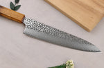 Couteau de chef 20cm japonais artisanal Wusaki Yaketa VG10 damas chêne brûlé
