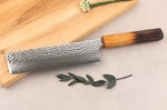 Couteau nakiri 17cm japonais artisanal Wusaki Yaketa VG10 damas chêne brûlé