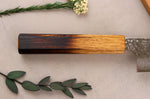Couteau santoku 17cm japonais artisanal Wusaki Yaketa VG10 damas chêne brûlé