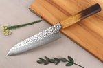 Couteau santoku 17cm japonais artisanal Wusaki Yaketa VG10 damas chêne brûlé
