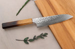 Couteau santoku 17cm japonais artisanal Wusaki Yaketa VG10 damas chêne brûlé