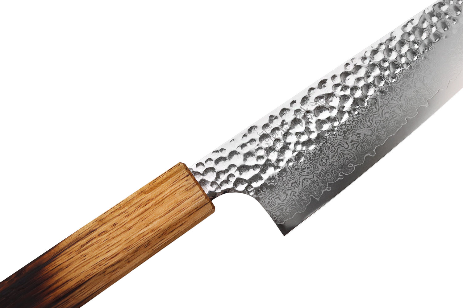 Couteau santoku 17cm japonais artisanal Wusaki Yaketa VG10 damas chêne brûlé