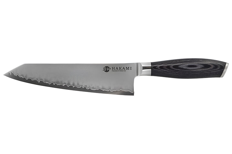 Couteau bunka 20cm Hakami Ajisai lame San Maï manche pakkawood noir et gris