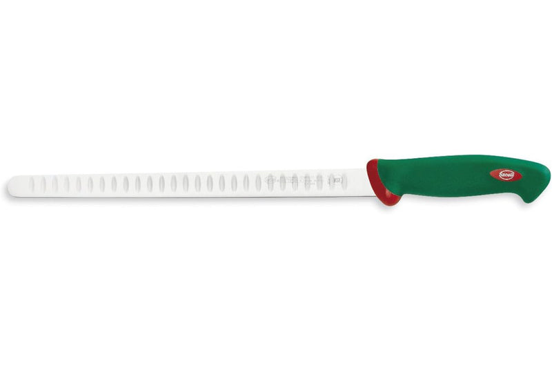 Couteau à saumon professionnel SANELLI Premana lame alvéolée 31cm manche vert