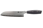 Couteau santoku alvéolé 18cm Hakami Ajisai lame San Maï manche pakkawood noir et gris