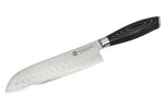 Couteau santoku alvéolé 18cm Hakami Ajisai lame San Maï manche pakkawood noir et gris