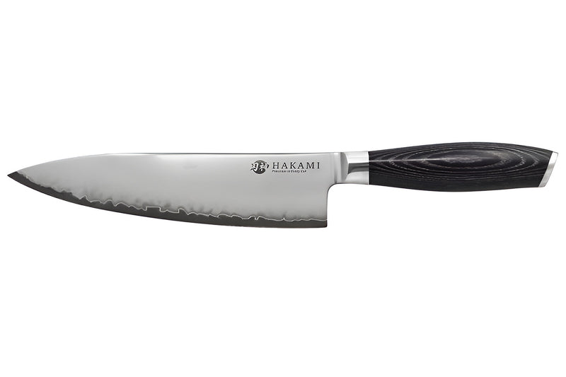 Couteau de chef 20cm Hakami Ajisai lame San Maï manche pakkawood noir et gris