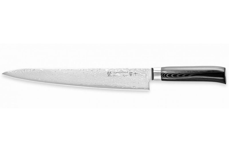 Couteau à trancher japonais Tamahagane Kyoto lame 27cm acier damas VG5