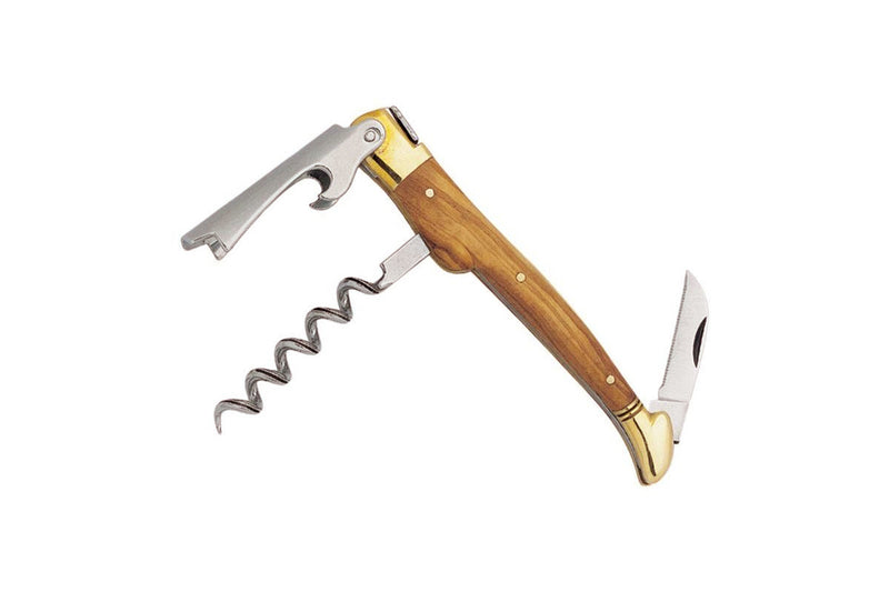 Tire bouchon Laguiole Arbalète G. David 3 pièces manche olivier laiton 12cm