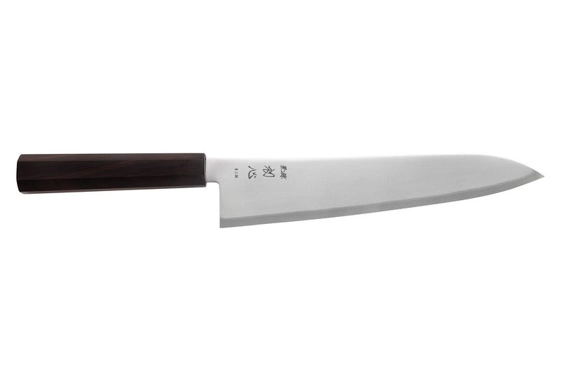 Couteau de chef gyuto 24cm japonais artisanal Hatsukokoro Kaijin BS2 ébène