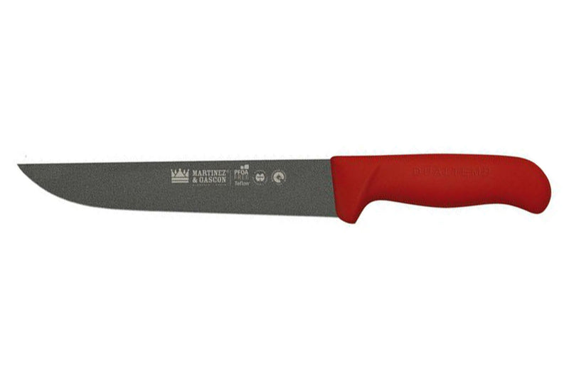 Couteau de boucher lame anti-adhérente 25cm manche rouge M&G