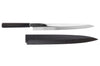 Couteau fuguhiki 33cm Sakai Takayuki BS2 Honyaki poli miroir en ébène et saya en magnolia noir