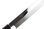 Couteau fuguhiki 33cm Sakai Takayuki BS2 Honyaki poli miroir en ébène et saya en magnolia noir