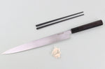 Couteau fuguhiki 33cm Sakai Takayuki BS2 Honyaki poli miroir en ébène et saya en magnolia noir