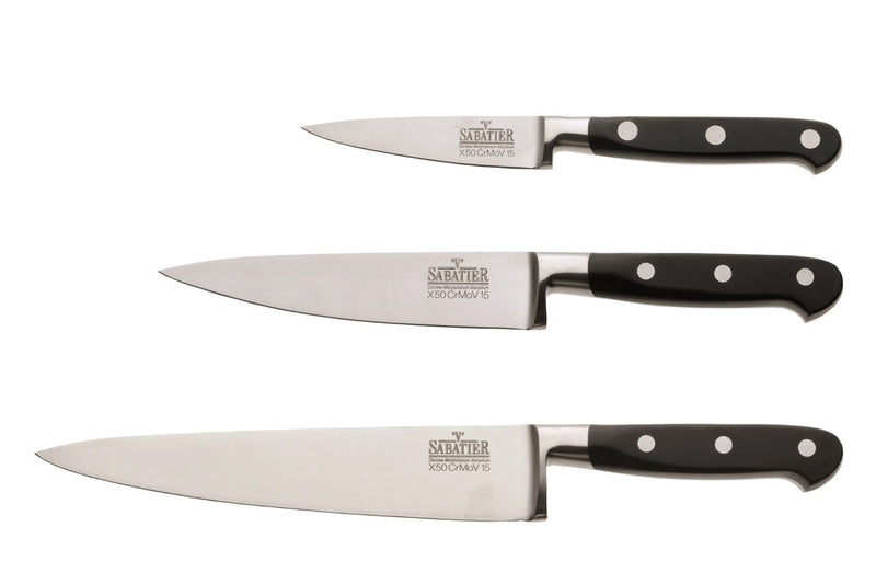Ensemble de 3 couteaux V. Sabatier : Office 8,5cm + Universel 15cm + Chef 20cm