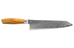 Couteau bunka 20cm Hakami Tsubaki lame damas manche en olivier