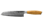 Couteau santoku alvéolé 18cm Hakami Tsubaki lame damas manche en olivier