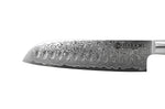 Couteau santoku alvéolé 18cm Hakami Tsubaki lame damas manche en olivier