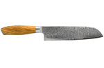 Couteau santoku alvéolé 18cm Hakami Tsubaki lame damas manche en olivier