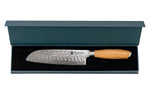 Couteau santoku alvéolé 18cm Hakami Tsubaki lame damas manche en olivier