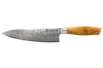 Couteau de chef 20cm Hakami Tsubaki lame damas manche en olivier