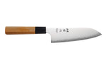 Couteau santoku 16,5cm japonais artisanal Hatsukokoro Chromax manche en teck