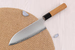 Couteau santoku 16,5cm japonais artisanal Hatsukokoro Chromax manche en teck