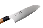 Couteau santoku 16,5cm japonais artisanal Hatsukokoro Chromax manche en teck