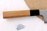 Couteau santoku 16,5cm japonais artisanal Hatsukokoro Chromax manche en teck