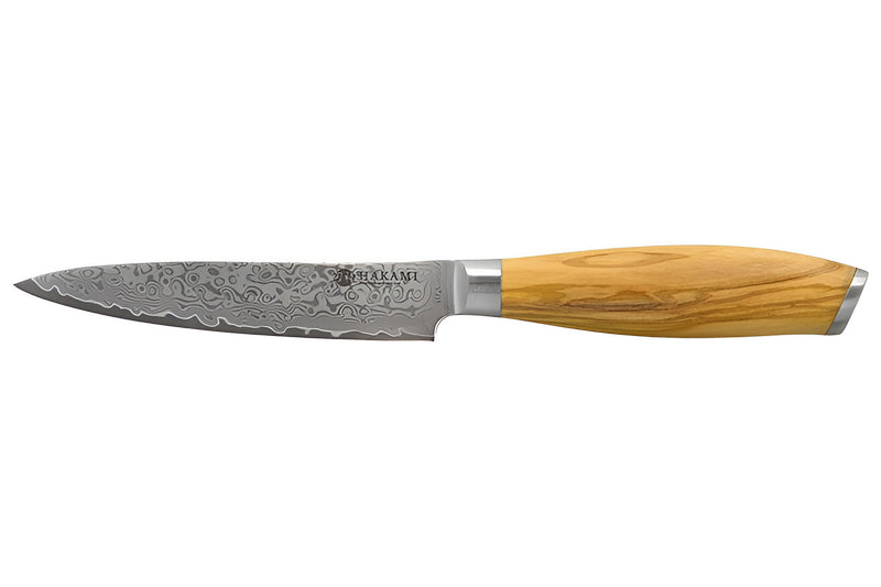 Couteau universel 12cm Hakami Tsubaki lame damas manche en olivier