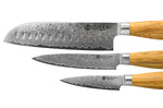Coffret 3 couteaux Hakami Tsubaki lame damas office + universel + chef