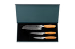 Coffret 3 couteaux Hakami Tsubaki lame damas office + universel + chef
