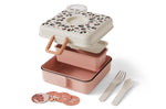 Boîte à sandwich enfant Monbento Snacky avec couverts rose léopard