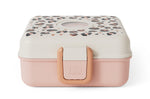 Boîte à sandwich enfant Monbento Snacky avec couverts rose léopard