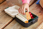 Boîte à sandwich enfant Monbento Snacky avec couverts bleu camo