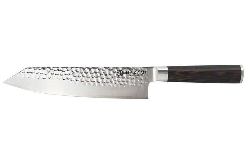 Couteau bunka 20cm Hakami Sakura lame martelée et manche pakkawood marron