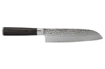 Couteau santoku 18cm Hakami Sakura lame martelée et manche pakkawood marron