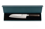 Couteau santoku 18cm Hakami Sakura lame martelée et manche pakkawood marron