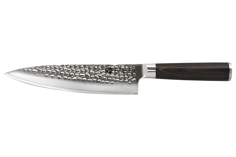 Couteau de chef 20cm Hakami Sakura lame martelée et manche pakkawood marron