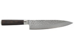 Couteau de chef 20cm Hakami Sakura lame martelée et manche pakkawood marron