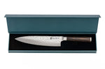 Couteau de chef 20cm Hakami Sakura lame martelée et manche pakkawood marron
