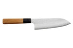 Couteau santoku 17cm japonais artisanal Nigara Hamono Migaki Tsuchime SG2 teck