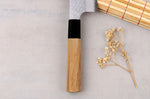 Couteau santoku 17cm japonais artisanal Nigara Hamono Migaki Tsuchime SG2 teck