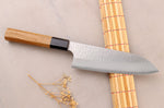 Couteau santoku 17cm japonais artisanal Nigara Hamono Migaki Tsuchime SG2 teck
