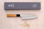 Couteau santoku 17cm japonais artisanal Nigara Hamono Migaki Tsuchime SG2 teck
