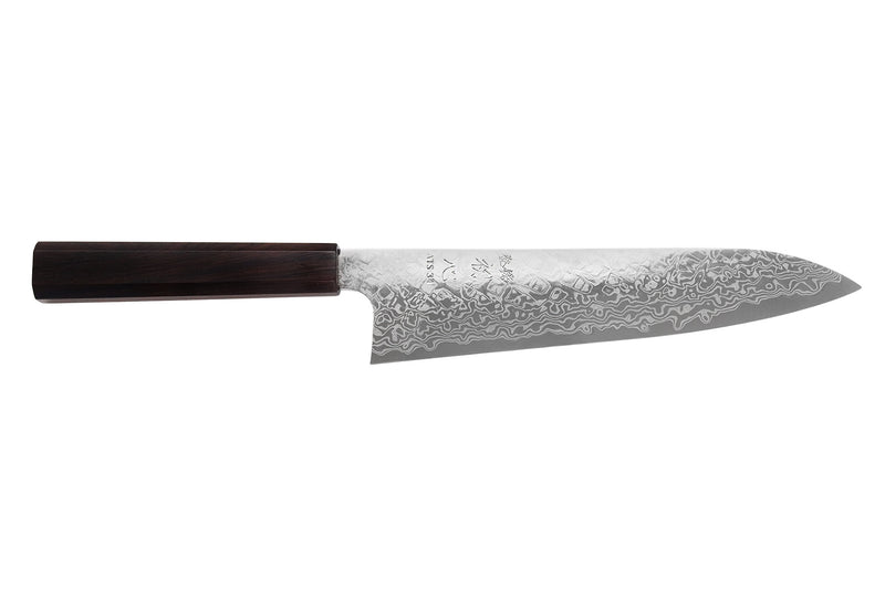 Couteau de chef 21cm japonais artisanal Hatsukokoro Ginga ATS-34 Damas ébène
