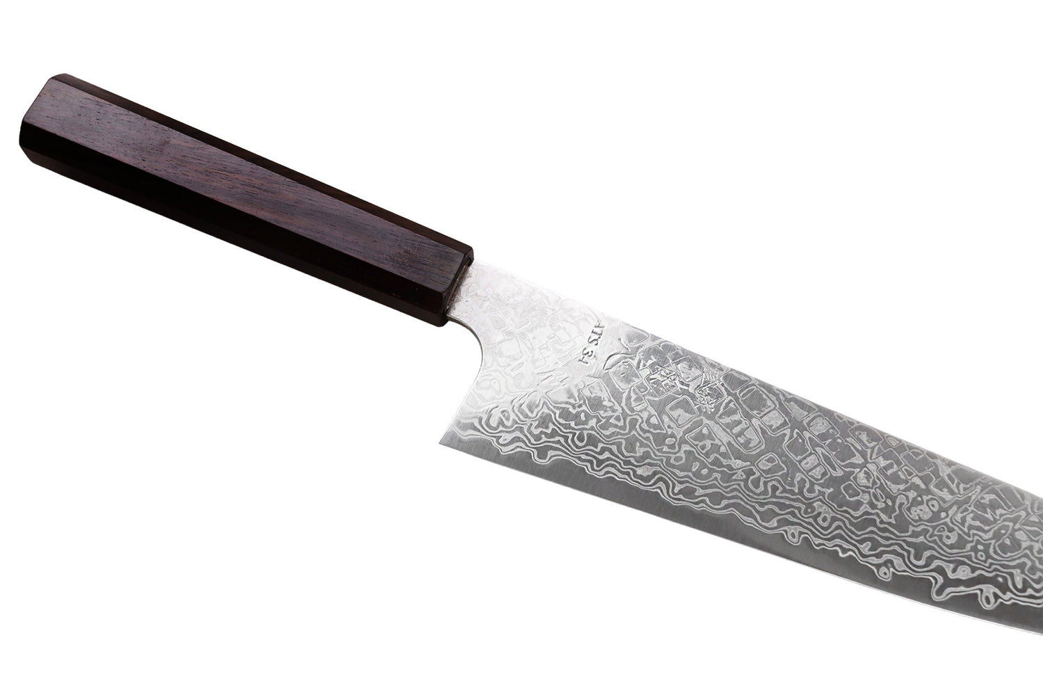 Couteau de chef 21cm japonais artisanal Hatsukokoro Ginga ATS-34 Damas ébène