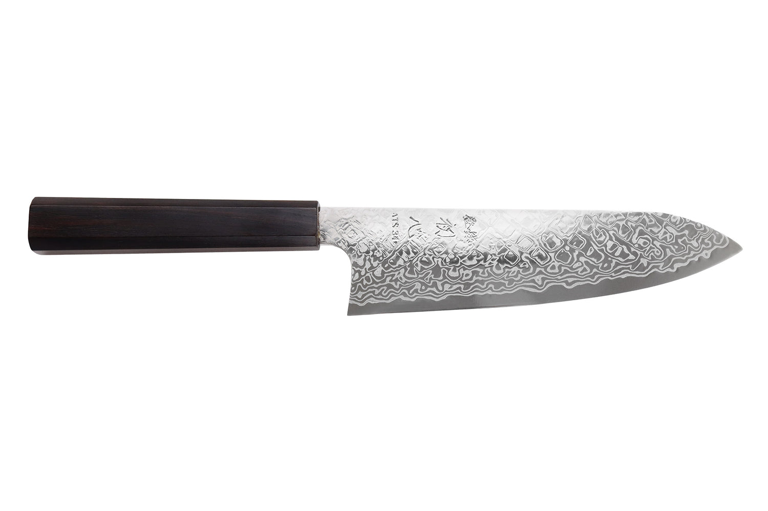 Couteau santoku 18cm japonais artisanal Hatsukokoro Ginga ATS-34 Damas ébène
