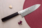 Couteau santoku 18cm japonais artisanal Hatsukokoro Ginga ATS-34 Damas ébène